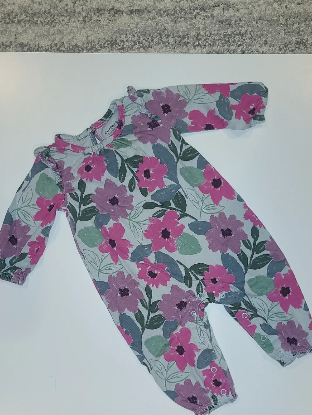 Carter's Pink & Purple Floral Footed One-Piece Size 6 Months
